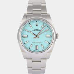 Pre Owned Rolex Oyster Perpetual 124300 Steel Turquoise Tiffany Dial Men's Wristwatch 41 mm