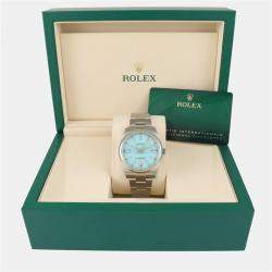 Pre Owned Rolex Oyster Perpetual 124300 Steel Turquoise Tiffany Dial Men's Wristwatch 41 mm
