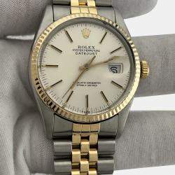 Pre Owned Rolex Datejust 16013 Automatic Cream 18k Yellow Gold Stainless Steel Men's Wristwatch 36 mm