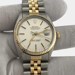 Pre Owned Rolex Datejust 16013 Automatic Cream 18k Yellow Gold Stainless Steel Men's Wristwatch 36 mm