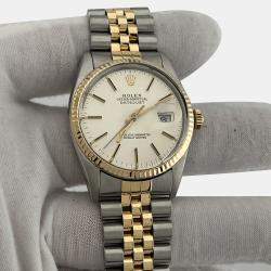 Pre Owned Rolex Datejust 16013 Automatic Cream 18k Yellow Gold Stainless Steel Men's Wristwatch 36 mm