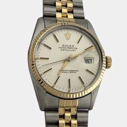 Pre Owned Rolex Datejust 16013 Automatic Cream 18k Yellow Gold Stainless Steel Men's Wristwatch 36 mm