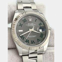 Pre Owned Rolex Datejust 126334 Automatic Grey 18k White Gold Stainless Steel Men's Wristwatch 41 mm