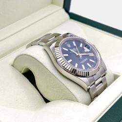 Pre Owned Rolex Datejust II 116334 Automatic Blue 18k White Gold Stainless Steel Men's Wristwatch 41 mm
