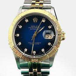 Pre Owned Rolex Datejust 16253 Automatic Blue diamonds 18k Yellow Gold Stainless Steel Men's Wristwatch 36 mm