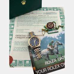 Pre Owned Rolex Datejust 16253 Automatic Blue diamonds 18k Yellow Gold Stainless Steel Men's Wristwatch 36 mm