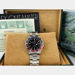 Pre Owned Rolex GMT Master 16750 Automatic Black Spider Dial Stainless Steel Men's Wristwatch 40 mm