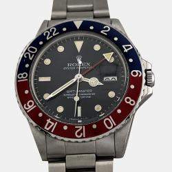 Pre Owned Rolex GMT Master 16750 Automatic Black Spider Dial Stainless Steel Men's Wristwatch 40 mm