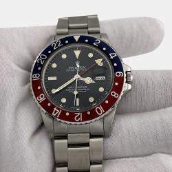 Pre Owned Rolex GMT Master 16750 Automatic Black Spider Dial Stainless Steel Men's Wristwatch 40 mm