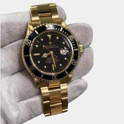 Pre Owned Rolex Submariner 16808 Automatic Black 18k Yellow Gold Men's Wristwatch 40 mm