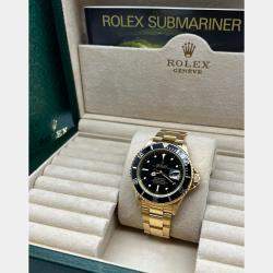 Pre Owned Rolex Submariner 16808 Automatic Black 18k Yellow Gold Men's Wristwatch 40 mm