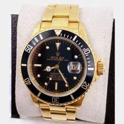 Pre Owned Rolex Submariner 16808 Automatic Black 18k Yellow Gold Men's Wristwatch 40 mm