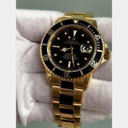 Pre Owned Rolex Submariner 16808 Automatic Black 18k Yellow Gold Men's Wristwatch 40 mm
