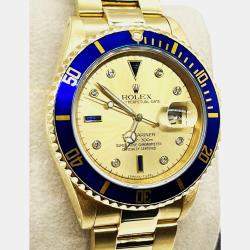 Pre Owned Rolex Submariner 16618 Automatic Gold diamonds 18k Yellow Gold Men's Wristwatch 40 mm