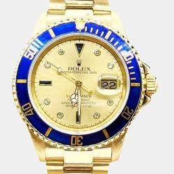 Pre Owned Rolex Submariner 16618 Automatic Gold diamonds 18k Yellow Gold Men's Wristwatch 40 mm