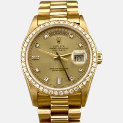 Pre Owned Rolex Day Date 18348 Automatic Gold diamonds 18k Yellow Gold Men's Wristwatch 36 mm