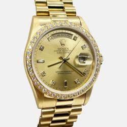 Pre Owned Rolex Day Date 18348 Automatic Gold diamonds 18k Yellow Gold Men's Wristwatch 36 mm