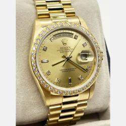 Pre Owned Rolex Day Date 18348 Automatic Gold diamonds 18k Yellow Gold Men's Wristwatch 36 mm