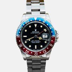 Pre Owned Rolex GMT Master 16750 Automatic Black Spider Dial Stainless Steel Men's Wristwatch 40 mm
