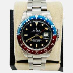 Pre Owned Rolex GMT Master 16750 Automatic Black Spider Dial Stainless Steel Men's Wristwatch 40 mm
