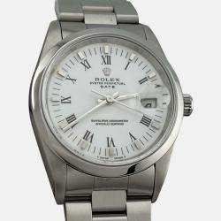 Pre Owned Rolex Date 15200 Automatic White Stainless Steel Men's Wristwatch 34 mm
