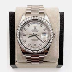 Pre Owned Rolex Day Date II 218349 Automatic White diamonds 18k White Gold Men's Wristwatch 41 mm