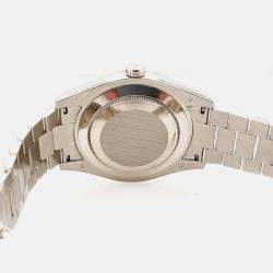 Pre Owned Rolex Day Date II 218349 Automatic White diamonds 18k White Gold Men's Wristwatch 41 mm