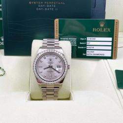 Pre Owned Rolex Day Date II 218349 Automatic White diamonds 18k White Gold Men's Wristwatch 41 mm