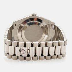 Pre Owned Rolex Day Date II 218349 Automatic White diamonds 18k White Gold Men's Wristwatch 41 mm