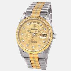 Pre Owned Rolex Day-Date President 18239 Automatic Champagne Dial 18k White Gold Tridor Men's Wristwatch 36 mm