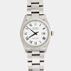 Pre Owned Rolex Datejust 16030 Automatic White Buckley Roman Dial Stainless Steel Men's Wristwatch 36 mm