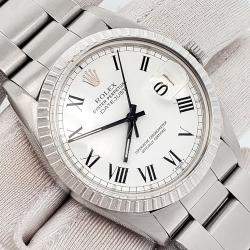 Pre Owned Rolex Datejust 16030 Automatic White Buckley Roman Dial Stainless Steel Men's Wristwatch 36 mm