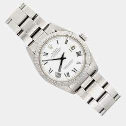 Pre Owned Rolex Datejust 16030 Automatic White Buckley Roman Dial Stainless Steel Men's Wristwatch 36 mm
