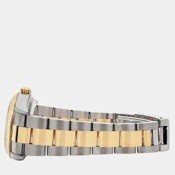 Pre Owned Rolex Oyster Perpetual Date 15223 Automatic White Roman Dial 18k Yellow Gold Stainless Steel Men's Wristwatch 34 mm