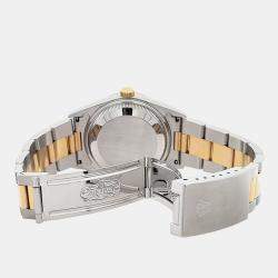 Pre Owned Rolex Oyster Perpetual Date 15223 Automatic White Roman Dial 18k Yellow Gold Stainless Steel Men's Wristwatch 34 mm