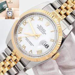 Pre Owned Rolex Datejust 116233 Automatic White Roman Dial 18k Yellow Gold Stainles Steel Men's Wristwatch 36 mm