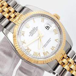 Pre Owned Rolex Datejust 116233 Automatic White Roman Dial 18k Yellow Gold Stainles Steel Men's Wristwatch 36 mm