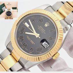 Pre Owned Rolex Datejust II 116333 Automatic Black Roman Dial 18k Yellow Gold Stainless Steel Men's Wristwatch 41 mm