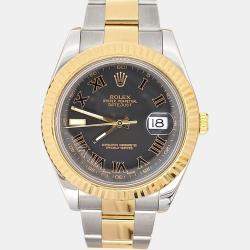 Pre Owned Rolex Datejust II 116333 Automatic Black Roman Dial 18k Yellow Gold Stainless Steel Men's Wristwatch 41 mm
