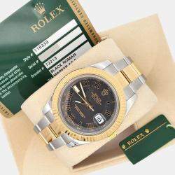 Pre Owned Rolex Datejust II 116333 Automatic Black Roman Dial 18k Yellow Gold Stainless Steel Men's Wristwatch 41 mm