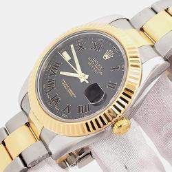 Pre Owned Rolex Datejust II 116333 Automatic Black Roman Dial 18k Yellow Gold Stainless Steel Men's Wristwatch 41 mm