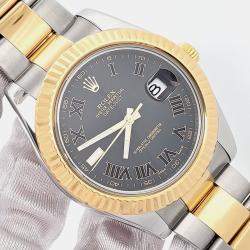 Pre Owned Rolex Datejust II 116333 Automatic Black Roman Dial 18k Yellow Gold Stainless Steel Men's Wristwatch 41 mm