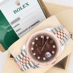 Pre Owned Rolex Datejust 126331 Automatic Diamond Dial 18k Rose Gold Stainless Steel Men's Wristwatch 41 mm