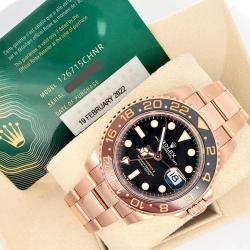 Pre Owned Rolex GMT-Master II Rootbeer 126715CHNR Automatic Black Dial 18K Rose Gold Men's Wristwatch 40 mm
