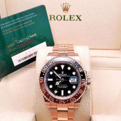 Pre Owned Rolex GMT-Master II Rootbeer 126715CHNR Automatic Black Dial 18K Rose Gold Men's Wristwatch 40 mm