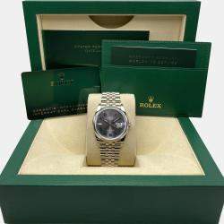 Pre Owned Rolex Datejust 126200 Automatic Grey Wimbledon Dial Stainless Steel Men's Wristwatch 36mm