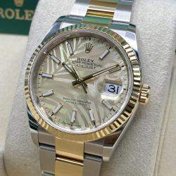Pre Owned Rolex Datejust 126233 Automatic Champagne Palm Motif Dial Stainless Steel 18k Yellow Gold Men's Wristwatch 36mm