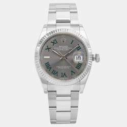 Pre Owned Rolex Datejust 126234 Automatic Wimbledon Dial Stainless Steel 18k White Gold Men's Wristwatch 36mm