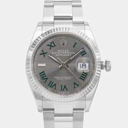 Pre Owned Rolex Datejust 126234 Automatic Wimbledon Dial Stainless Steel 18k White Gold Men's Wristwatch 36mm