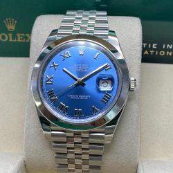 Pre Owned Rolex Datejust 126300 Automatic Blue Roman Dial Stainless Steel Men's Wristwatch 41 mm